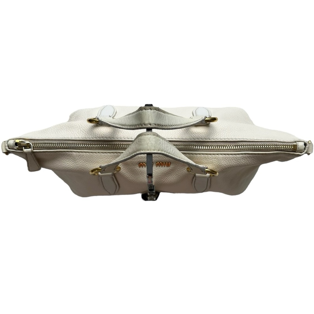 Miu Miu Pebbled Leather Crossbody Shoulder Hand Bag Satchel East West Off White - Picture 7 of 17